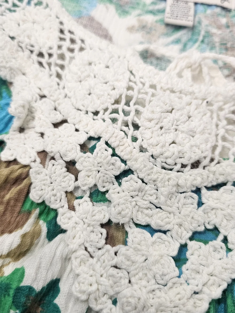 French Laundry Woman 14/16 Blue Tropical Floral Crochet Lace Tank Top Y2K Boho - Picture 8 of 10